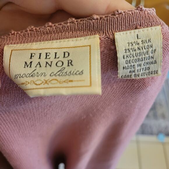 Field Manor Floral Embroidered Silk Nylon Cardigan Women's Purple - Picture 7 of 7